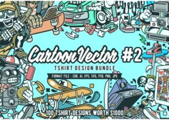 100 Cartoon Vector Tshirt Designs Bundle #2