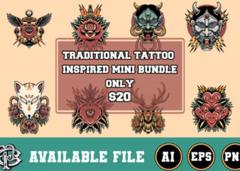 traditional tattoo inspired mini bundle t shirt designs for sale