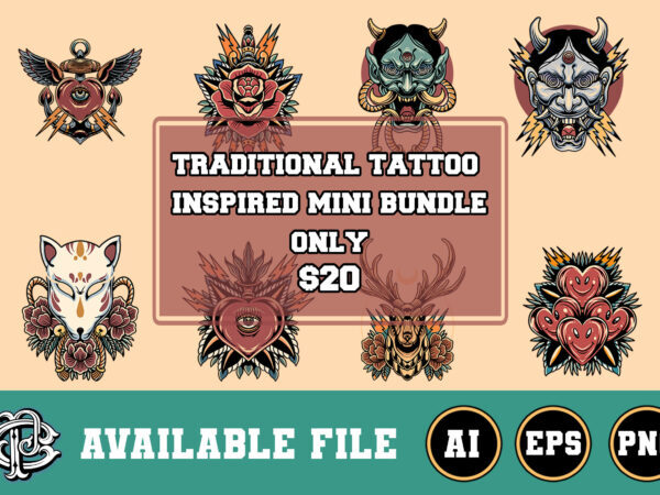 traditional tattoo inspired mini bundle t shirt designs for sale
