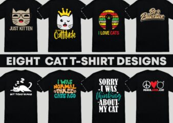 Cat funny T-Shirt Design Bundles | eight tshirt design cat lover |Ai file,PNG file,svg file